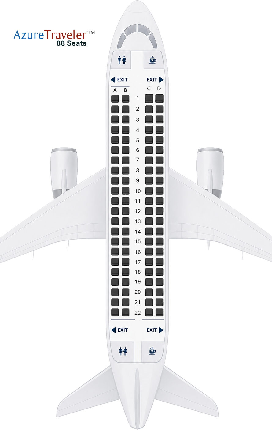 Azure Airlines Embraer E175LR 88-seat AzureTraveler seating chart
